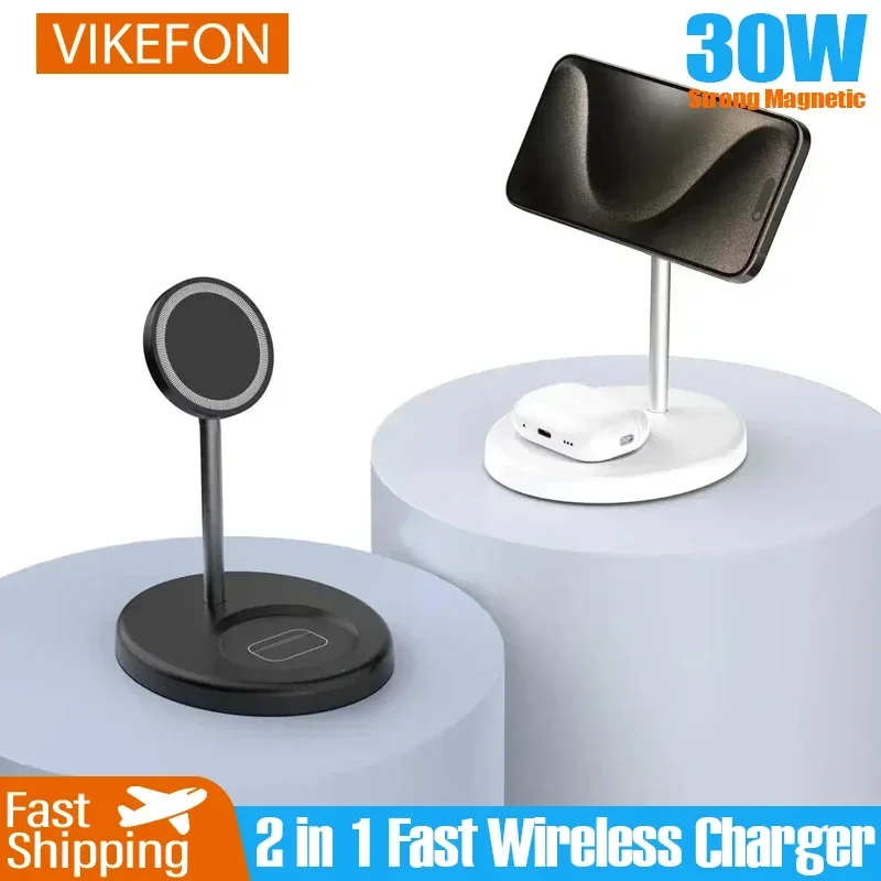Upgraded Magnetic 2 in 1 Wireless Charger Stand For iPhone Pro Max AirPod Pro Fast Phone Charging Station Stand