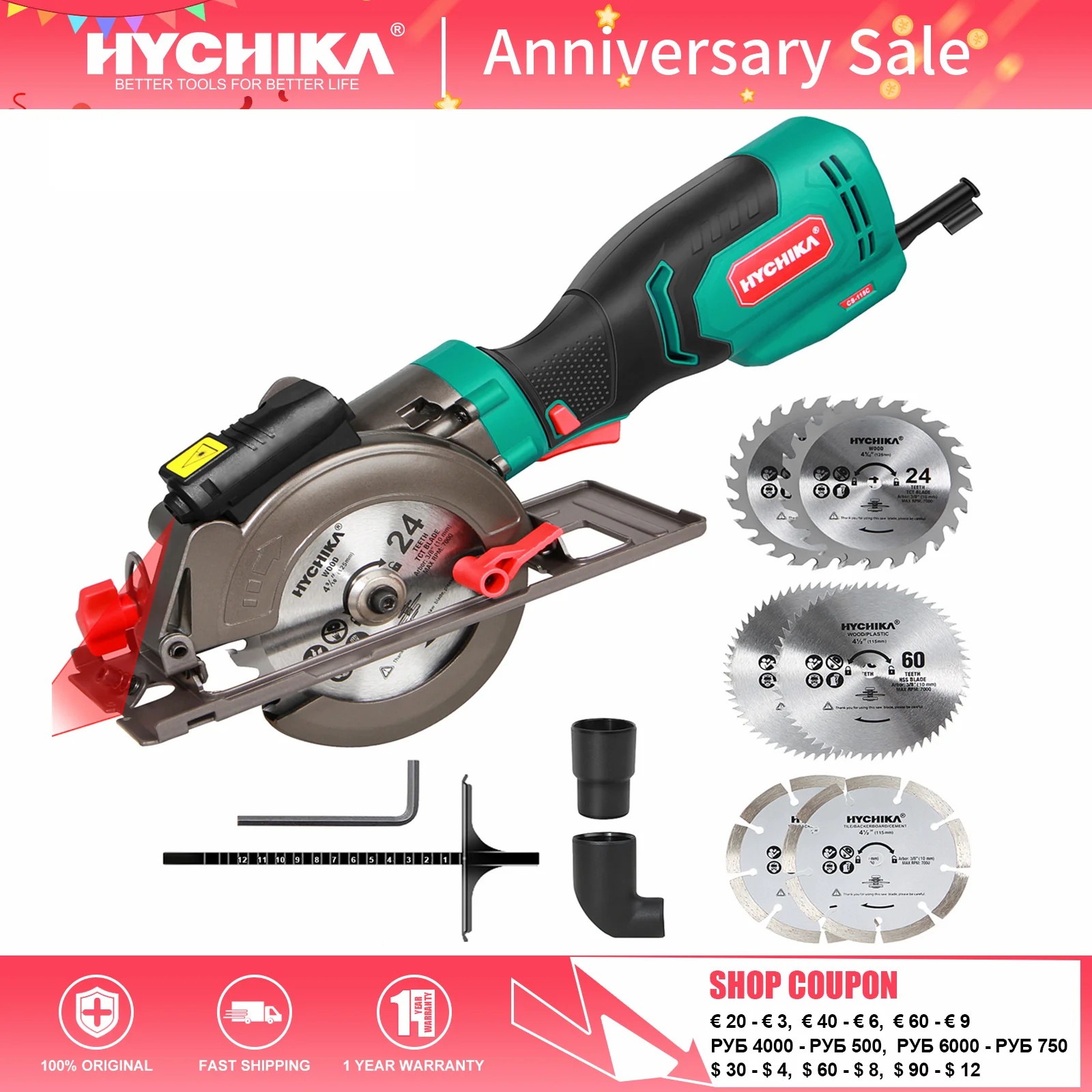 Verschillende goederen jacht Gezond eten Hychika Mini Cirkelzaag, 750W Laser Guide Elektrische Cirkelzaag, 3500Rpm  Saw Power Tool Met 6 Blades - AliExpress