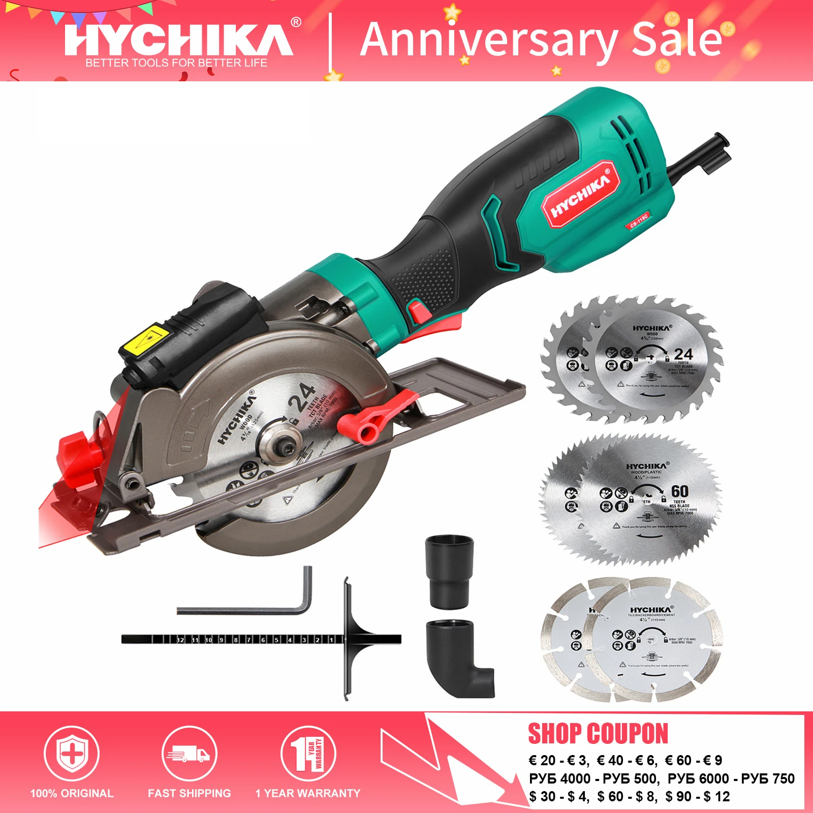 partij Hij moeilijk Hychika Mini Cirkelzaag, 750W Laser Guide Elektrische Cirkelzaag, 3500Rpm  Saw Power Tool Met 6 Blades|Elektrische zagen| - AliExpress
