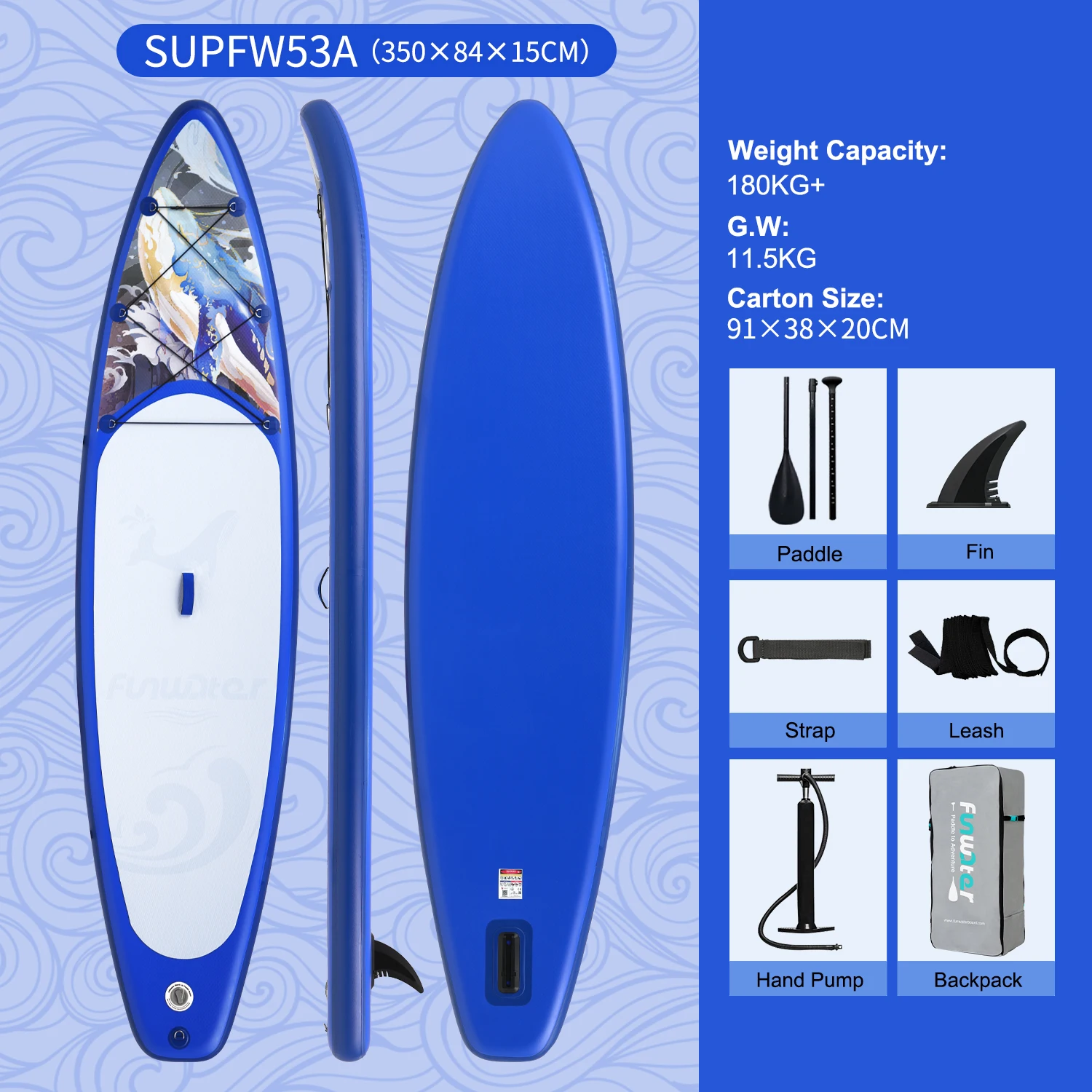 Planche De Paddle Gonflable FunWater SUPFW32A 350cm - Capacité 180kg - Rouge - Neuf