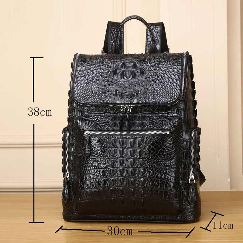 Men's real Leather Business Travel Backpack Genuine leather Crocodile Pattern Men's Backpack Large Capacity cowhide laptop bag 5