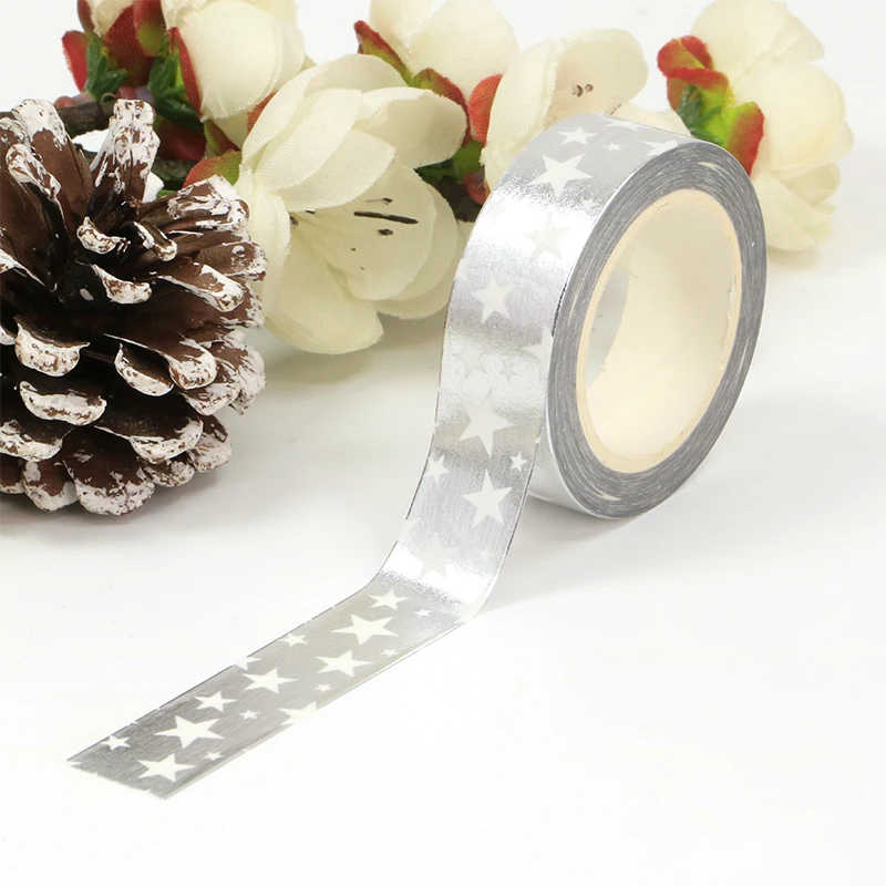 

2023 NEW 10pcs/Lot Deco Silver Foil Stars Washi Tapes for Journaling Craft Adhesive Stickers Masking Tape Cute Papeleria