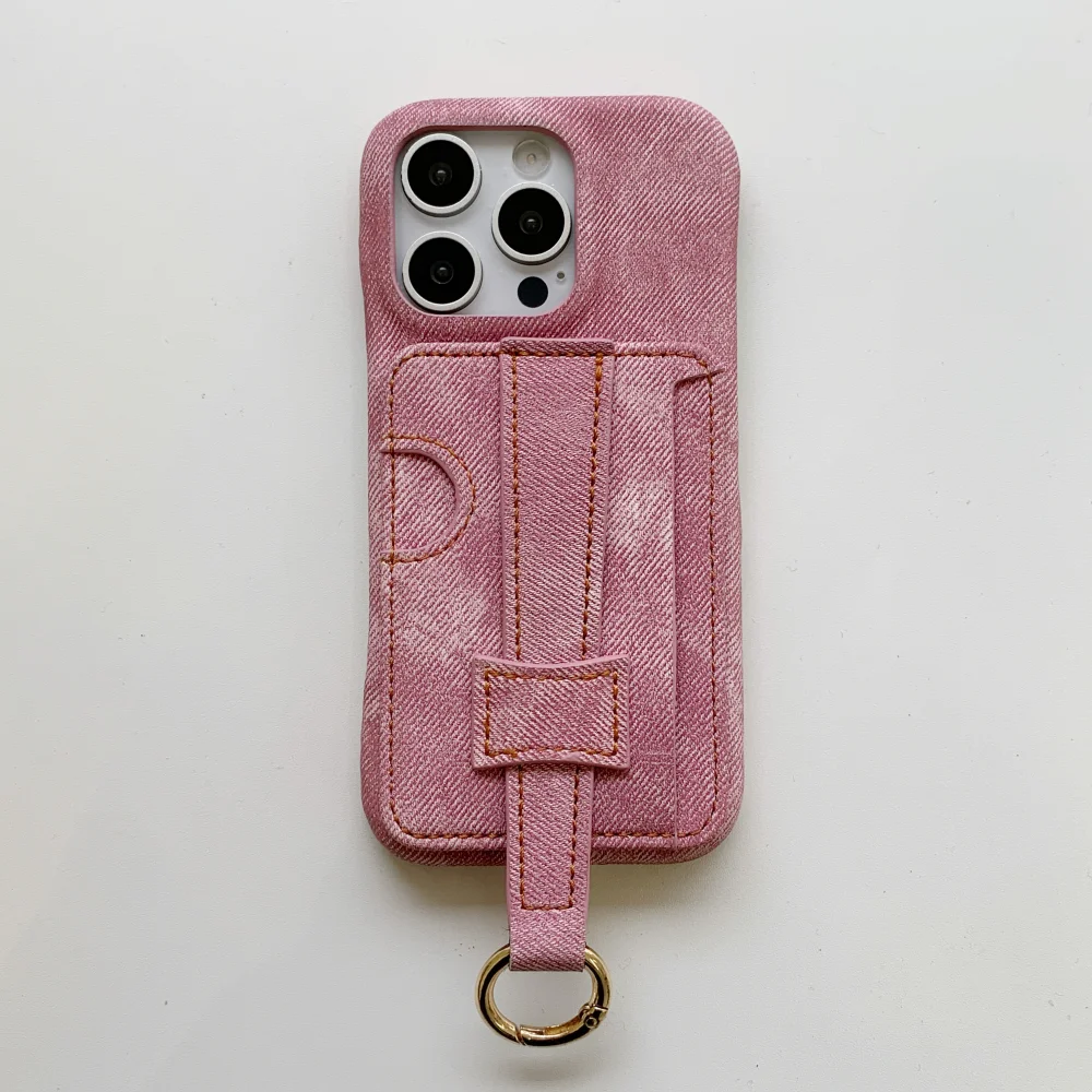 Luxury Denim Leather Wrist Strap Wallet with Card Holder and Shockproof Back Cover