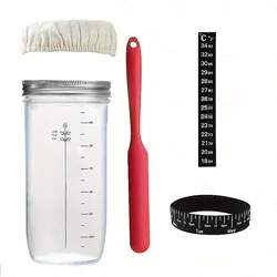 Sourdough Starter Kit: 24 Oz Container with Feeding Band, Thermometer & Silicone Scraper (1 Set)