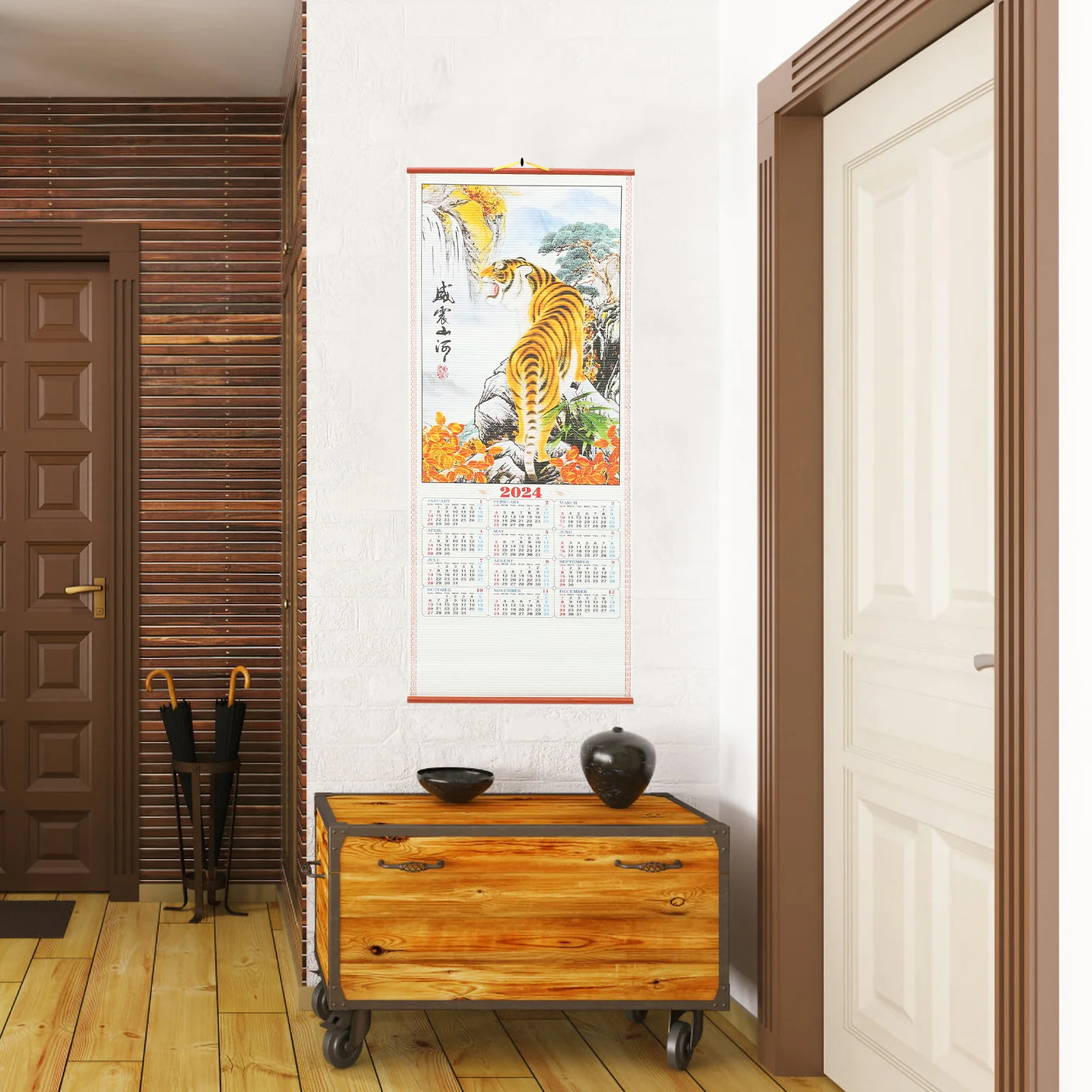 

Календарь с китайской стеной прокрутки 2024: картина с драконом и благоприятным рисунком для дома и офиса