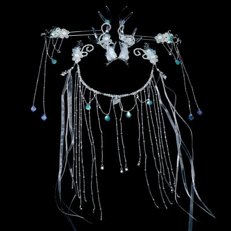 Hanfu Hair Accessories Ancient Style Curtain Scales Hairpin Deer Antlers Dragon Cosplay Earring Shooting Props