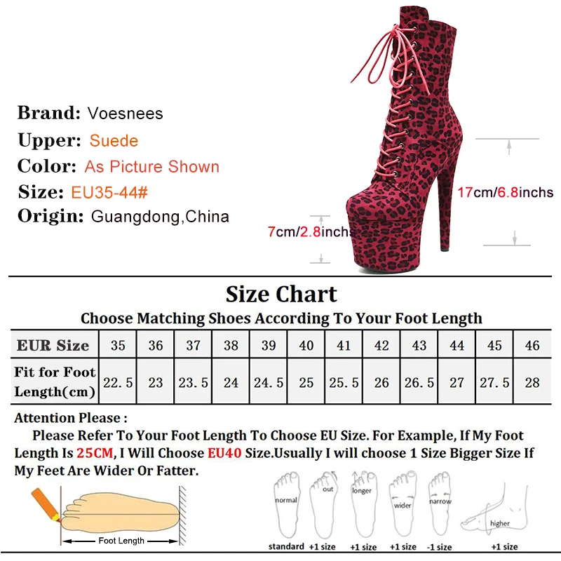 New Sexy Leopard 17cm/7Inchs Super High Heels Pole Dancing Ankle Boots Laces Round Head Platform Stripper Party Heels For Women