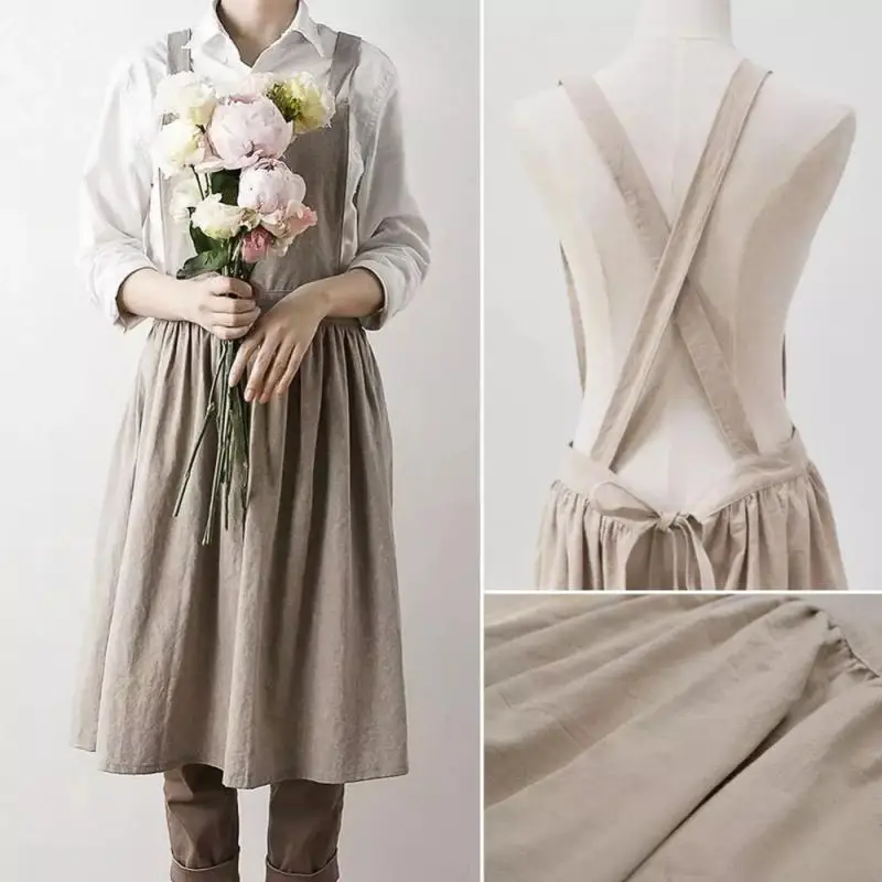 

Простой Цветочный фартук в скандинавском стиле, фартуки из хлопка и льна для садоводства, кофейни, Кухонные фартуки для приготовления еды