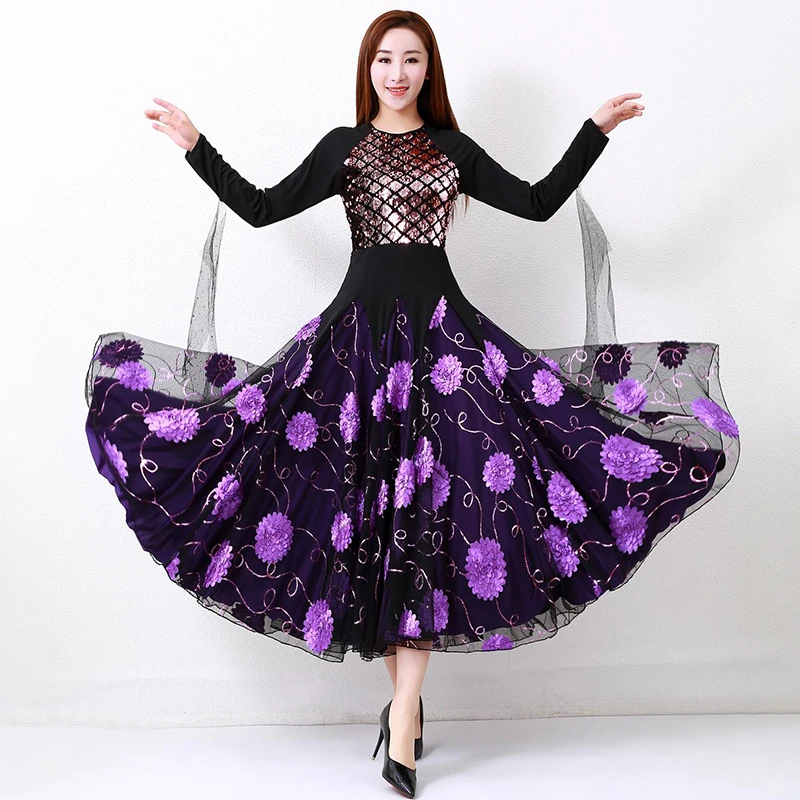 

Костюм для Бальных конкурсов Waltz, танцевальные костюмы для выступлений, подметающие сценические костюмы, вечерние платья с блестками, костюмы с принтом