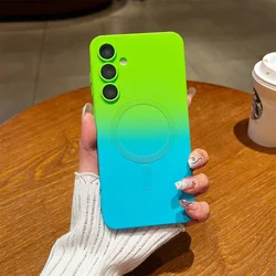 Magnetic Gradient Silicone Soft Phone Case - Samsung A07 (Green and Blue)