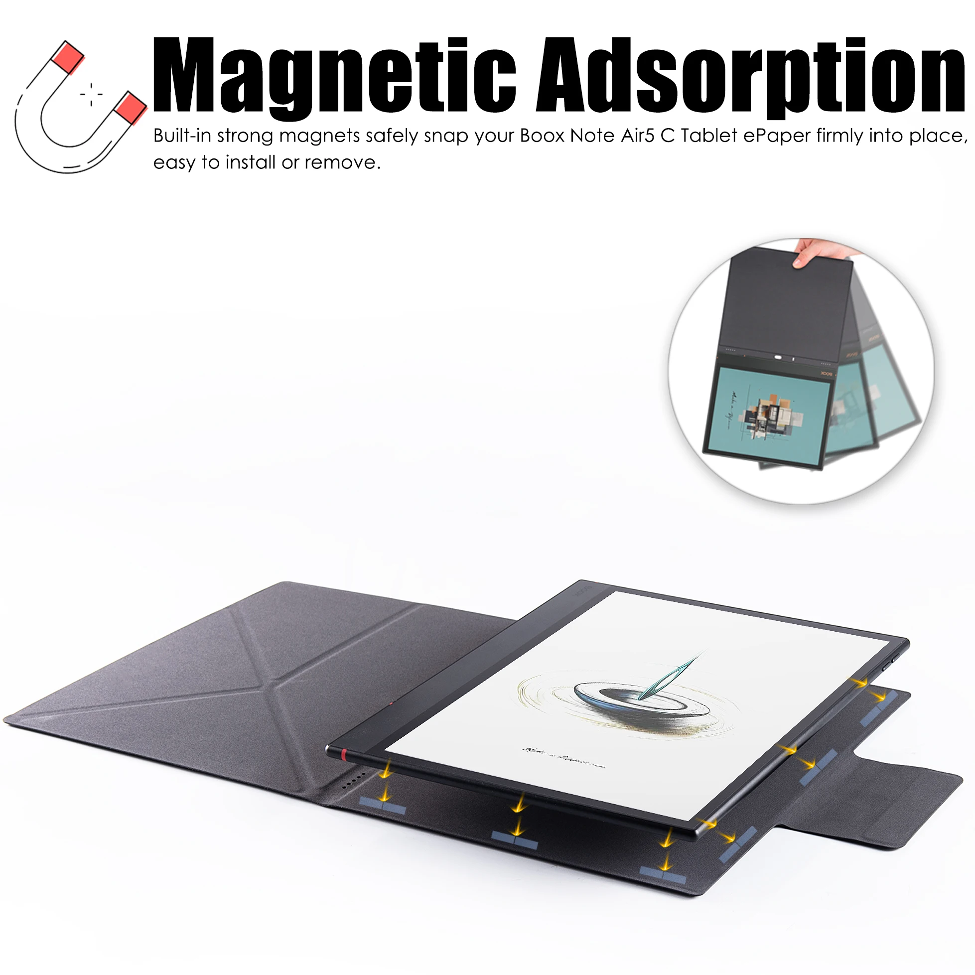 2in1 Case For Onyx Boox Note Air 4 C/Air 3 C, Magnetic Detachable Kickstand Flip Cover And Inner TPU Jelly Case With Auto Sleep/Wake (Black