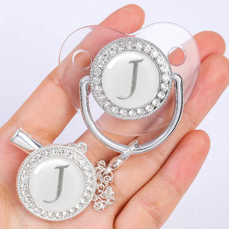 Pacifier Clip Baby Personalized Pacifier Clip Newborn Luxury Pacifiers Holder Letter Silver Bling Infant Transparent Silicone Teether BPA Free