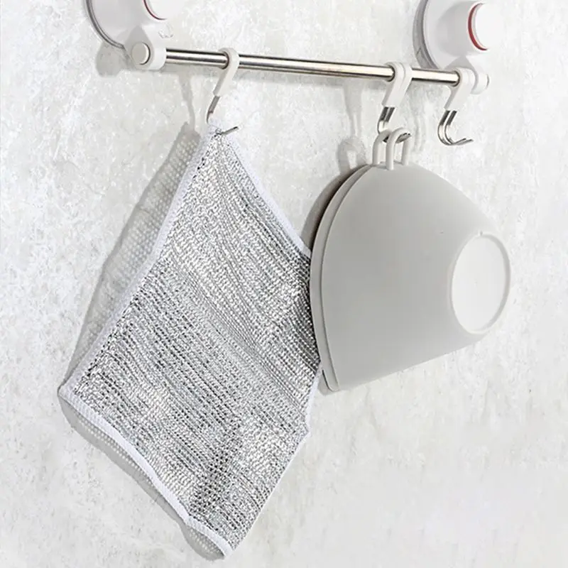 5pcs Silver Wire Dishwashing Cloth Anti-Grease Wiping Rags Household Cleaning Towels Non-stick Wipe Cloth Scouring Pad