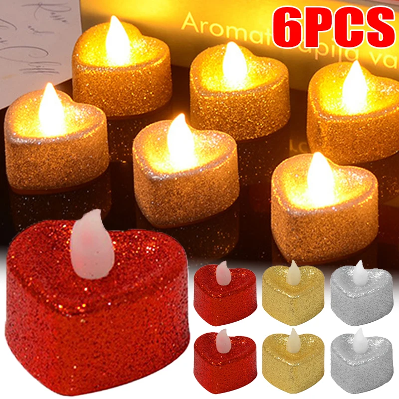 LED Heart Candles Light With Battery Love Shaped Flameless Candle Tea Lights for Home Valentine's Day Wedding Party Decoration