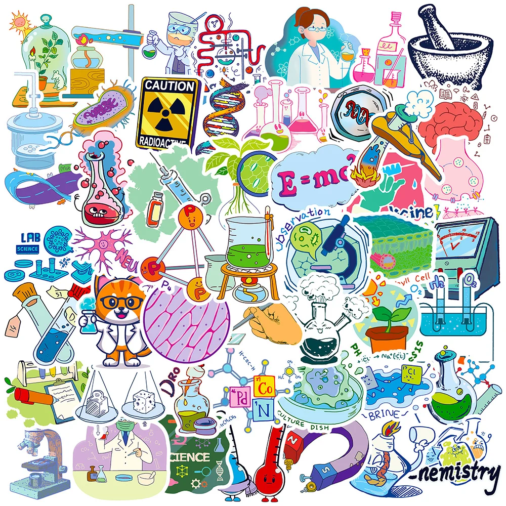 10/30/50/100pcs Funny Scientists Science Lab Chemistry Stickers Decal Skateboard Laptop Phone Car Waterproof Sticker Kids Toy fundamentals of bioorganic chemistry textbook