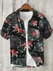 Linen Cotton Printed Shirt, Short Sleeved Lapel, Single Breasted Hawaiian Vacation Shirt, Cherry Blossom Retro Art 4