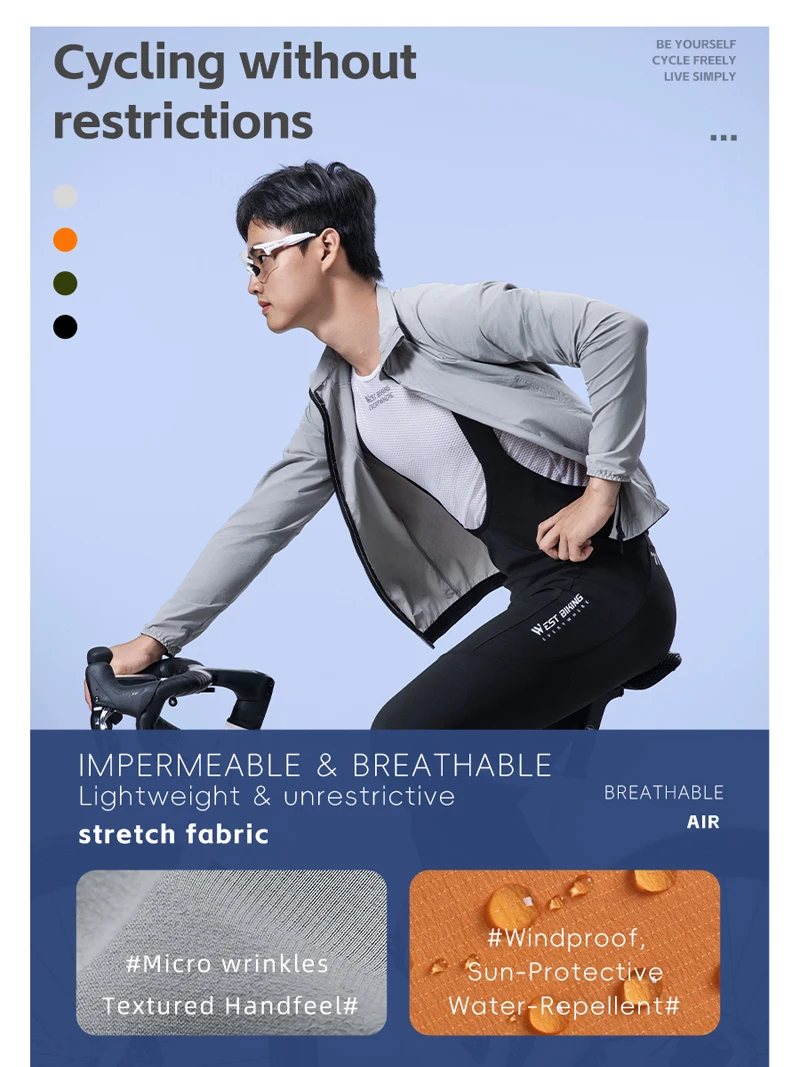 WEST BIKING Winddichte Fahrradjacke für Herren und Damen, Sport-Windjacke mit Zwei-Wege-Reißverschluss und 3 Gesäßtaschen, zum Laufen, Wandern, Radfahren – Detail 8