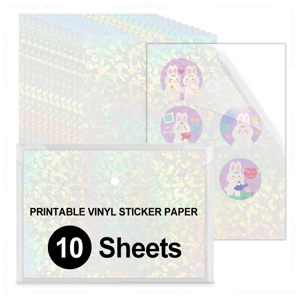 

10 Sheets Broken Glass Printable Vinyl Sticker Paper A4 Transparent White Copy Paper for Inkjet Printer DIY Self-adhesive Tapes