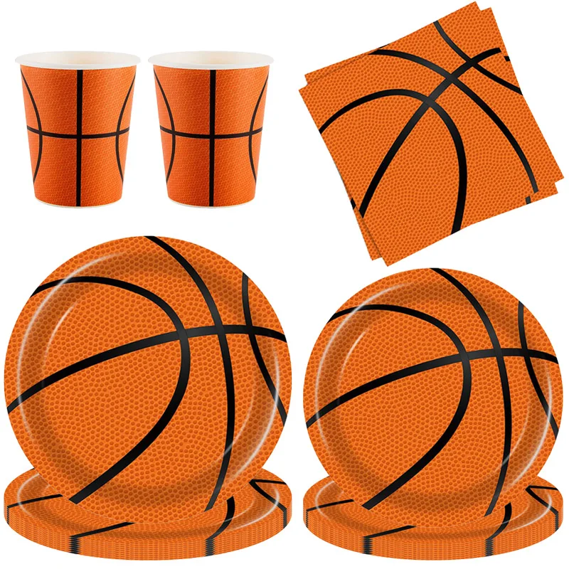 Einweggeschirr für Basketballpartys, Pappteller, Tassen, Servietten, Dekorationen für Basketball-Geburtstagsfeiern – Detail 1