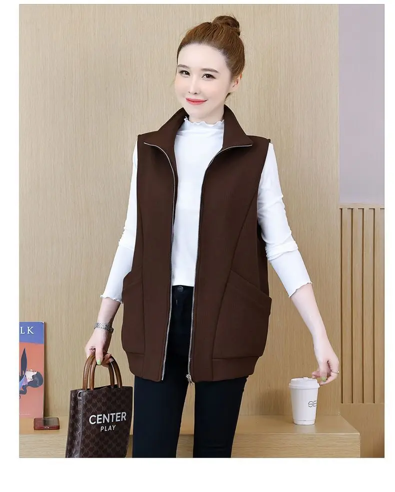 Frauen Weste Neue Stil Herbst Stil Lose Vielseitige Strickjacke Sweatshirt Weste Casual Einfarbig Vielseitige Jacke – Detail 11