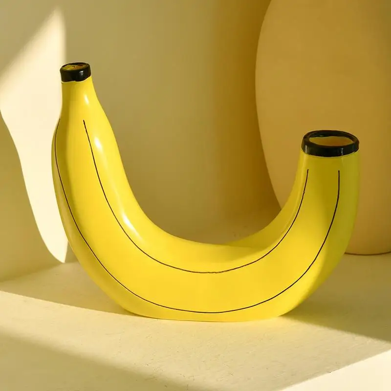 Resin Banana Flower Vase for Decor Creative Banana Shaped Vases for Flowers Cute Double Head Design Art Vases Flower Container 3