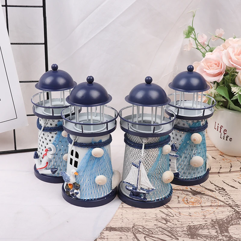 Candle Holders Mediterranean Tower Candle Holder Lighthouse Iron Candlestick Table home Holiday Wedding Party Desktop Decor Metal Candle Holder