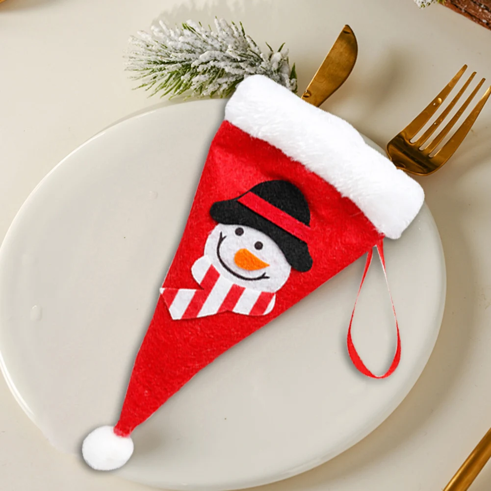 Christmas Hat Tableware Bag Non Woven Fabric Home Holiday Party Decor