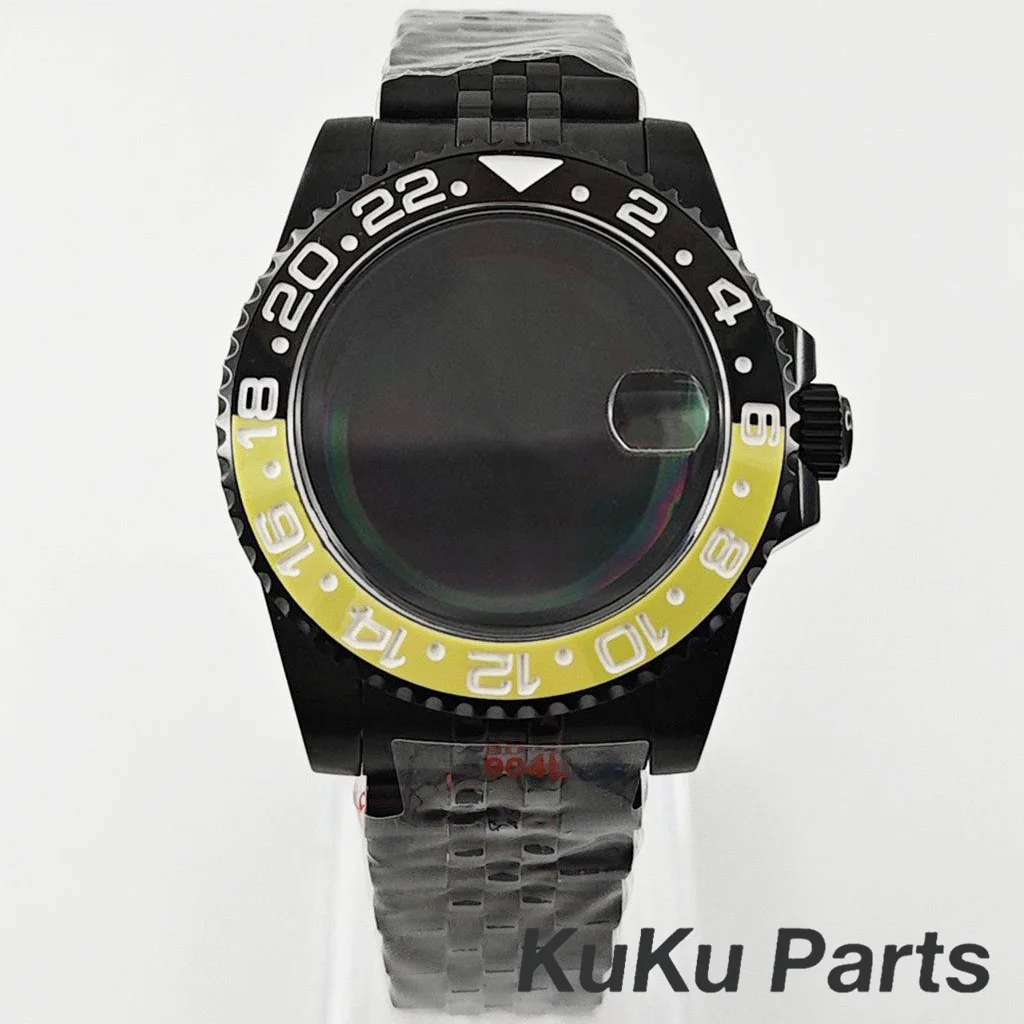 Black Purple GMT Bezel Watch Case with PVD Black Jubilee Bracelet and Sapphire Crystal