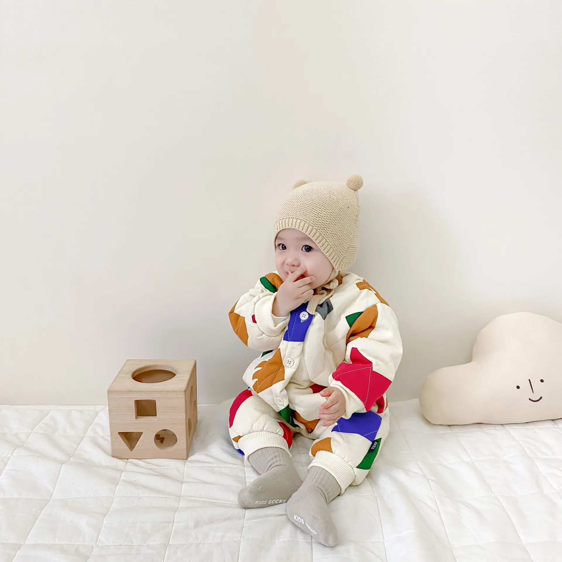 남아용 기하학 롬퍼 두꺼운 벨벳 긴팔 외투 코트,  외투, 싱글 가슴 파카, 2023 겨울