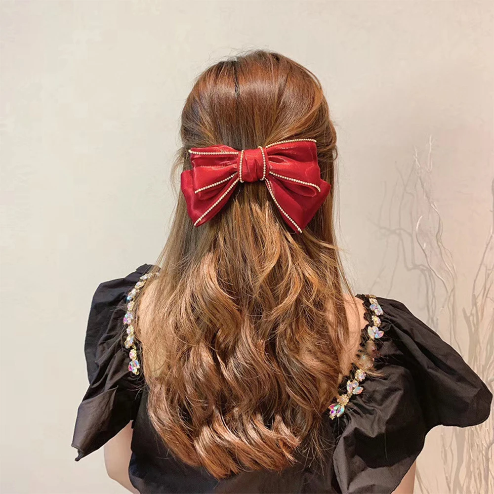 

Headwear Fashion Girls Big Ponytail Holder Hairpins Crystal Barrette Bow Hair Clips Satin Hairpin Rhinestone