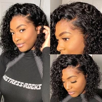 Perruque Bob Lace Front Wig péruvienne naturelle, cheveux courts bouclés, 13x4, pre-plucked, sans colle, pour femmes 5