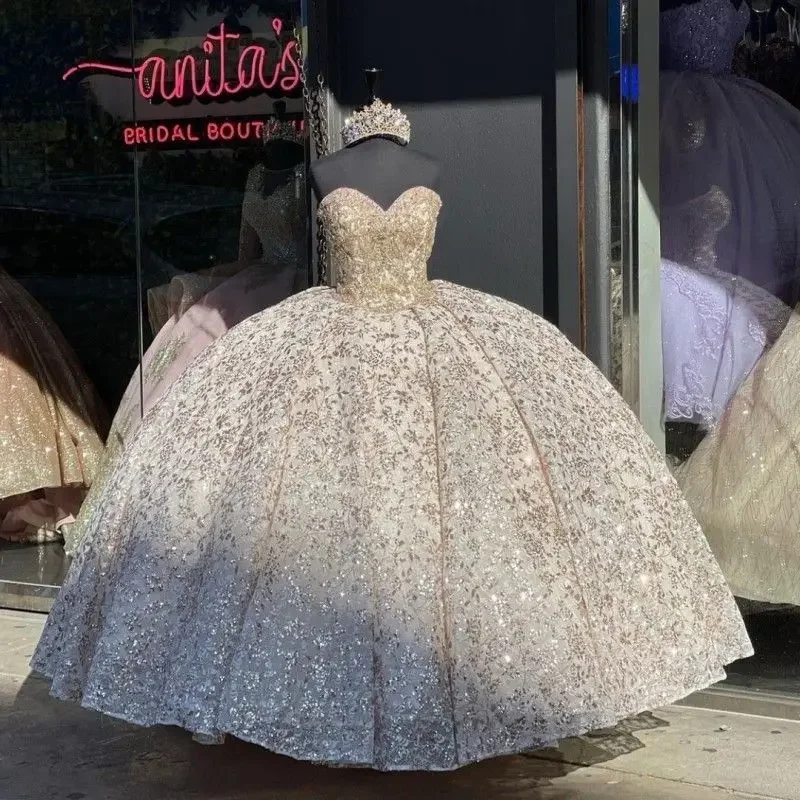 

Роскошное бальное платье цвета шампанского ANGELSBRIDEP, платье для Quinceanera 2024, корсет на шнуровке с аппликацией, платье для 15 лет, милое платье для 16 ярких цветов