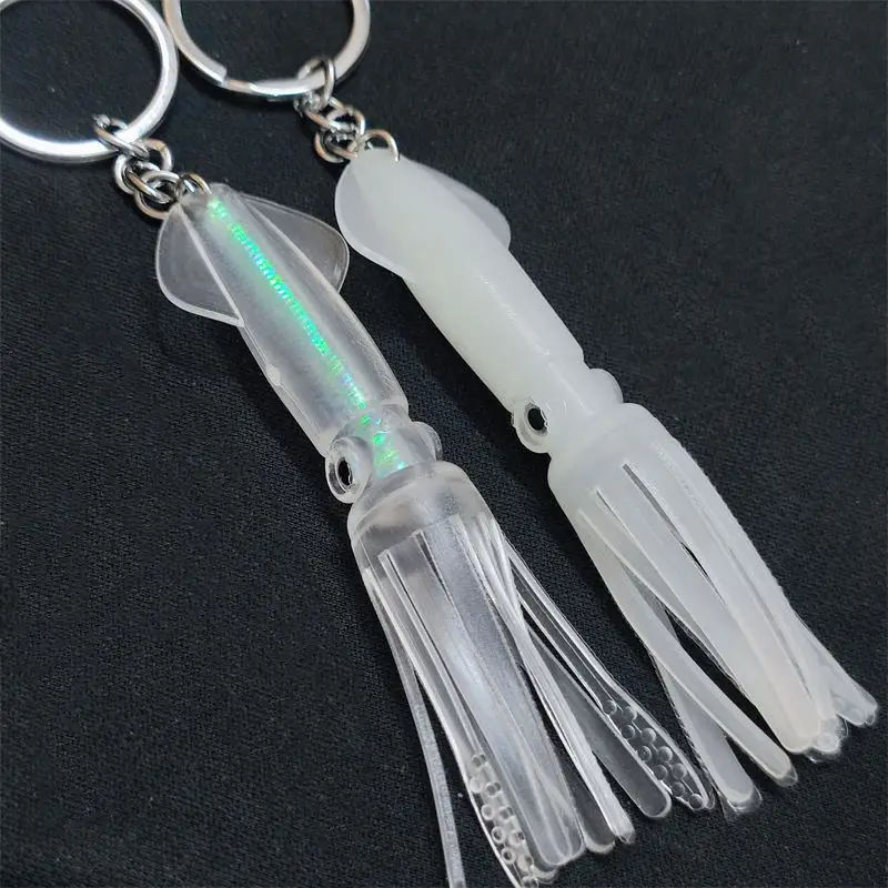 Unique Keychain Fisher Artificial Squid Fishing Lure Luminous Keyring