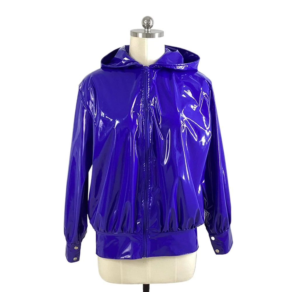 Men's Wetlook Jackets Fashion Hoodies Long Sleeve Zipper Hooded Coats Casual High Street Male Tops Jackets Shiny PVC Clubwear 3