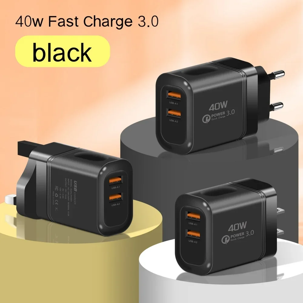 40W Fast Charging Dual Port USB Charger 2A Wall Charger Adapter EU US Plug Travel Phone Charger for iPhone Samsung Xiaomi Redmi