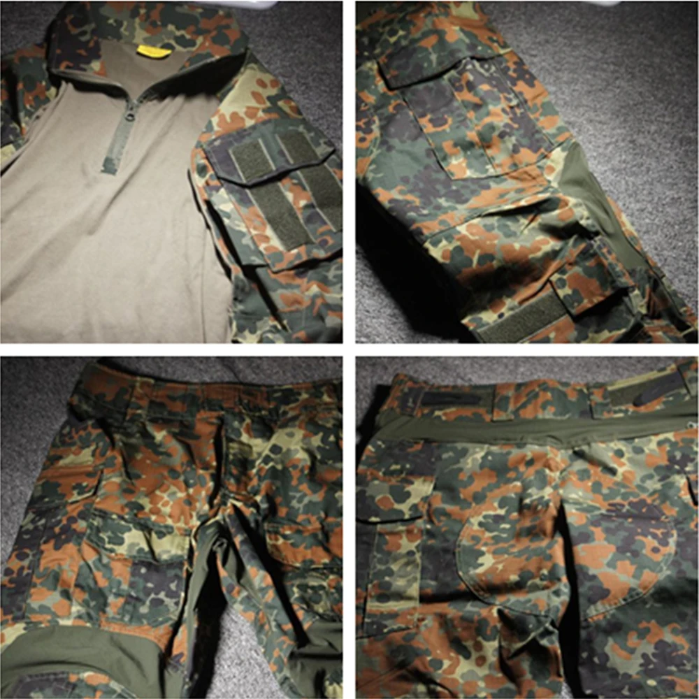 Flecktarn 남자 군사 의류 Multicam Wargame 세트 훈련 사냥 Airsoft 팬 탑 의류 남자 전투 셔츠 바지 야외