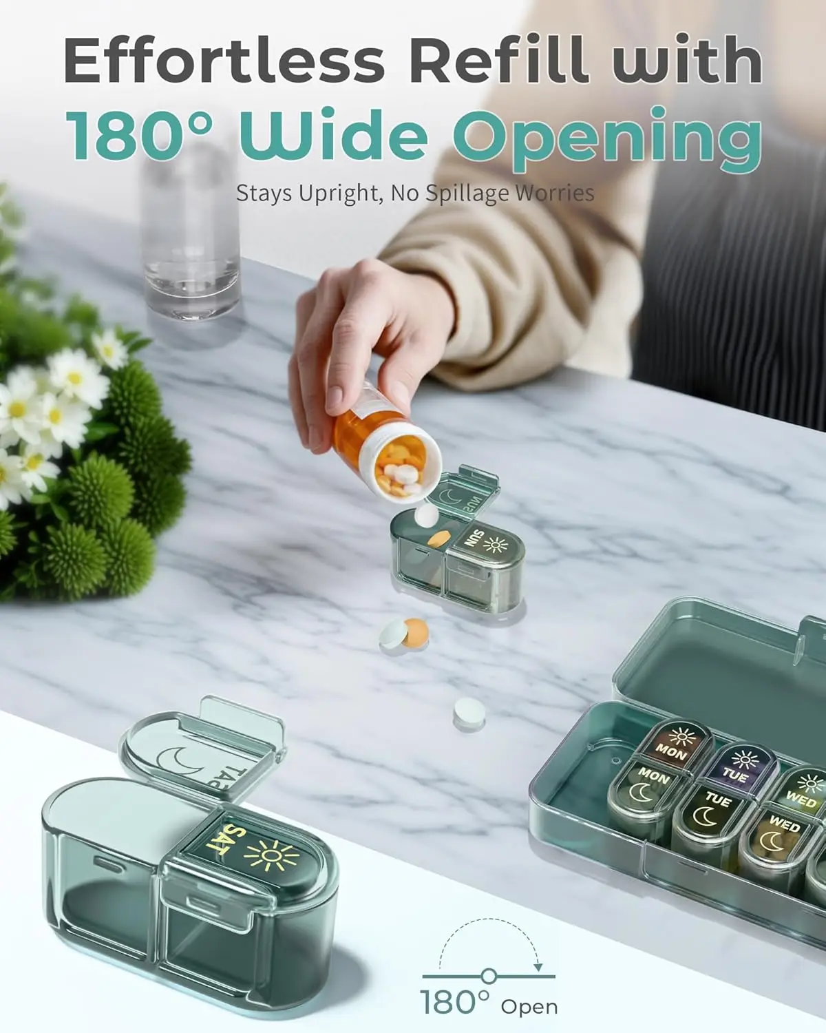 Weekly AM/PM Pill Organizer - Compact Travel Medicine Case