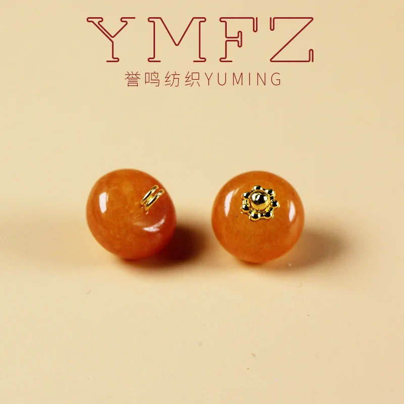 10mm orange natural stone button National style retro new Chinese Tang dress Hanfu button abacus bead jade button 2