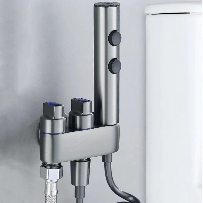 Set Di Pistole A Spruzzo Per Bidet Rubinetto Per La Pulizia Della Toilette Grigio/Argento Compagno A Tre Vie In Ottone Valvola Ad Alta Pressione Uno I