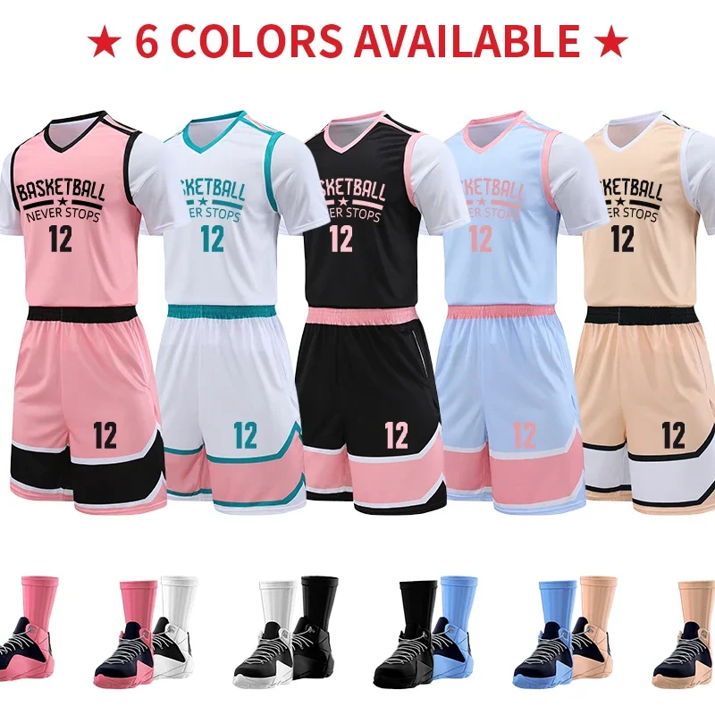 Men Quick dry Basketball Jersey Suit for Women and Girl Basketball Shirt Sportswear Team Training Uniform Clothes HLG-282