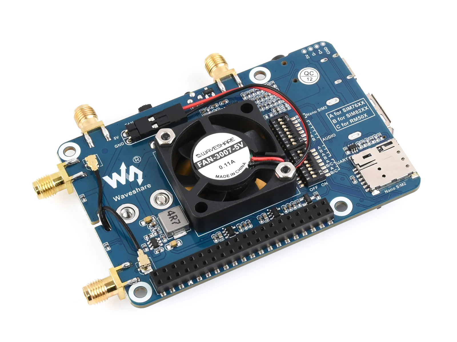 Waveshare Raspberry Pi LTE Cat 6 Communication HAT, LTE-A Global Multi-band, GNSS Positioning, Comes With EM060K-GL Module