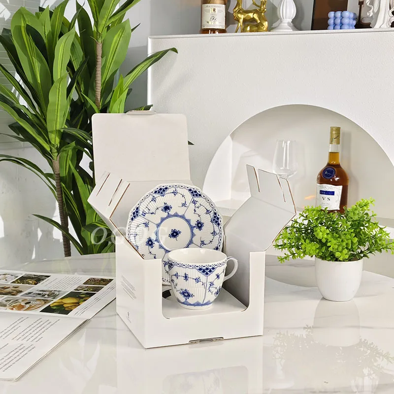 Stylish European Blue Espresso Cup Saucer Bone China Coffee Cup and Saucer Premium Gift Box Set for Wedding Birthday Gift Use
