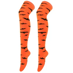 Spooky Halloween Blood Bat & Spider Web Festival Socks - One Size (Orange Black Bat)