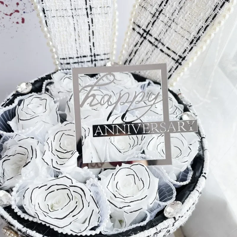 Side Rose Gold Happy Birthday Party Cake Toppers Acrylic Birthday Cake Topper for Baby Birthday Party Cake Decorating Supplies