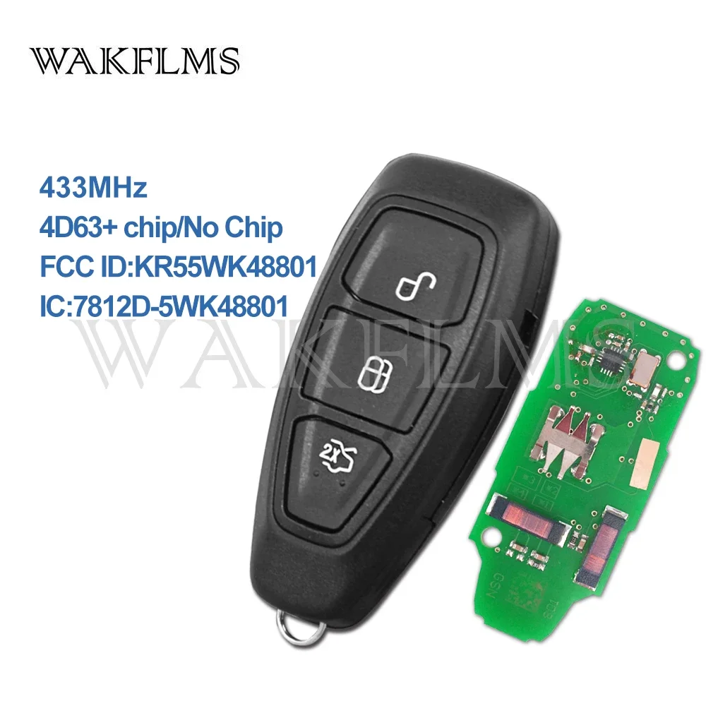 434 / 433MHz 4D83 Chip Kr55WK48801 3 Tasten Auto Schlüssel Fernbedienung  Schlüssel für Ford Focus C-max Mondeo Kuga Fiesta B-max