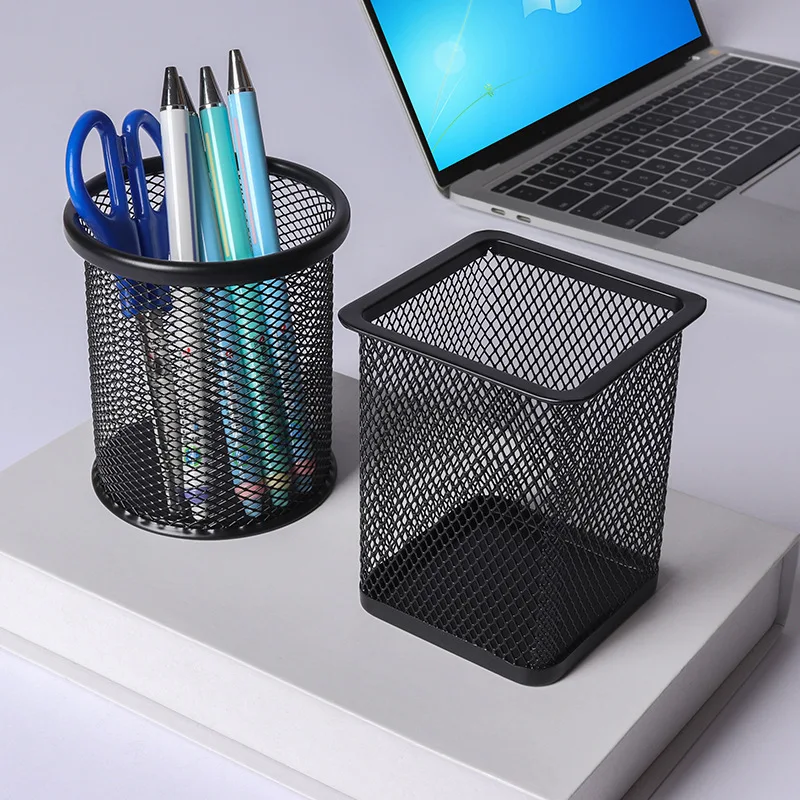 Pencil Holder Office Desk Metal Mesh Square Pen Pot Case Stationery Container Organiser Durable Pencil Black