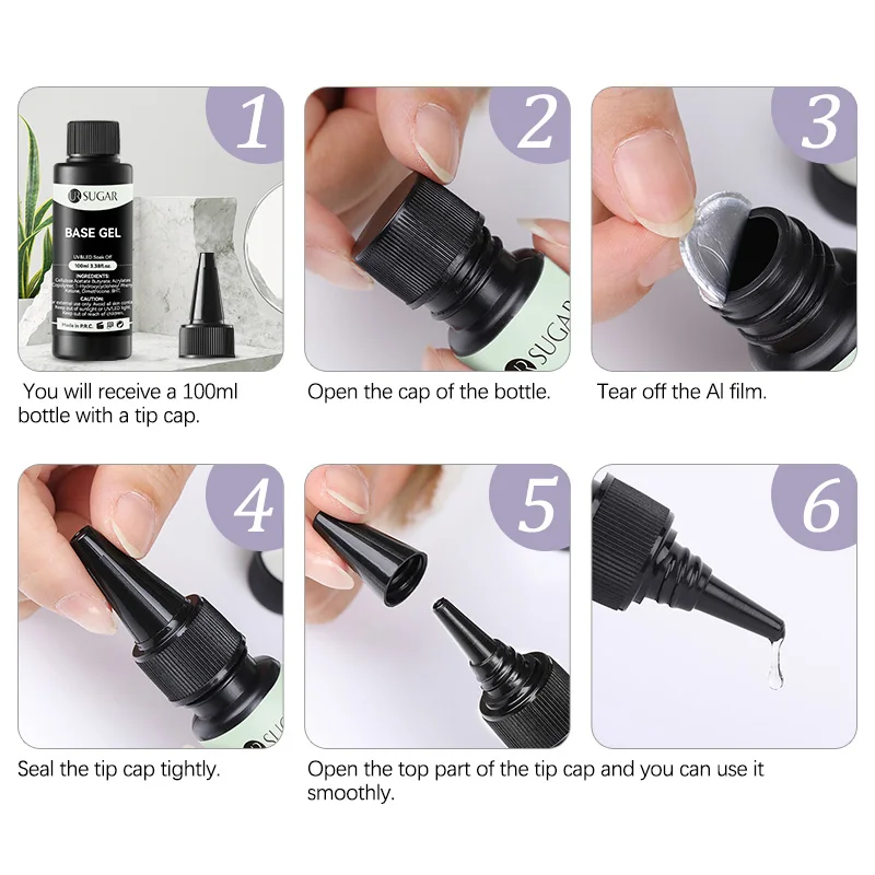 UR SUGAR 100ml Functional Gel Nail Polish Refill Base Top Gel Supplier Nail Art Soak Off UV LED Coat Varnish Manicure for Salon 6
