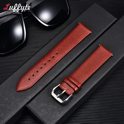 Genuine Leather Ultra - Thin Soft Watch Band Straps in Brown and Black - 22mm (Red)