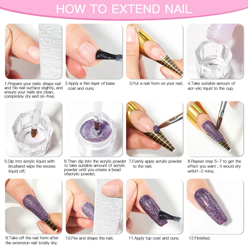 Nail Acrylic Powder and Liquid Monomer Nails Art Decoration For Manicure Set Kit Crystal Nail Glitter 3D Nail Tips Carving Tools 5
