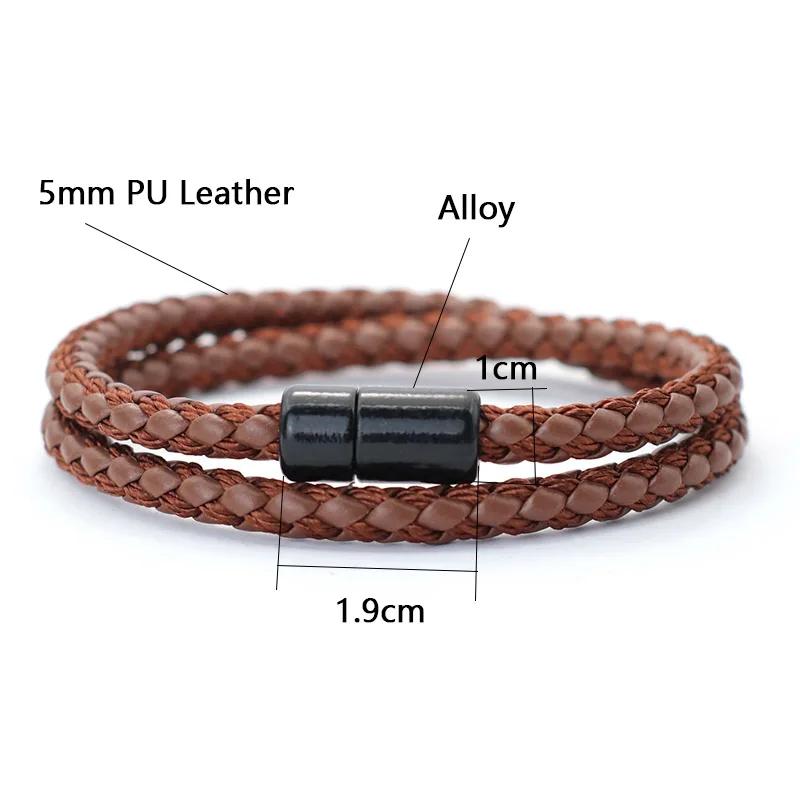 Noter New Minimalist Leather Bracelet For Men Magnet Buckle Handmade Braided Punk Braslet Double Layer Outdoor Survival Braclet - Image 4